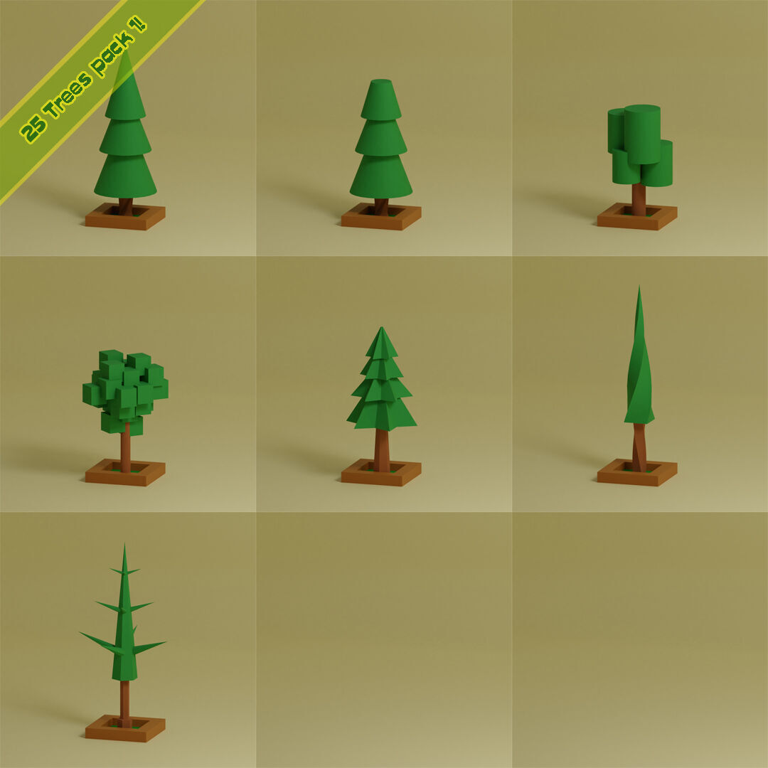 Low Poly Trees Collection - 25 trees  pack 1 Low-poly 3D model_5