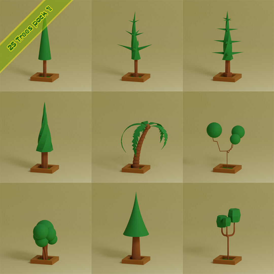 Low Poly Trees Collection - 25 trees  pack 1 Low-poly 3D model_4