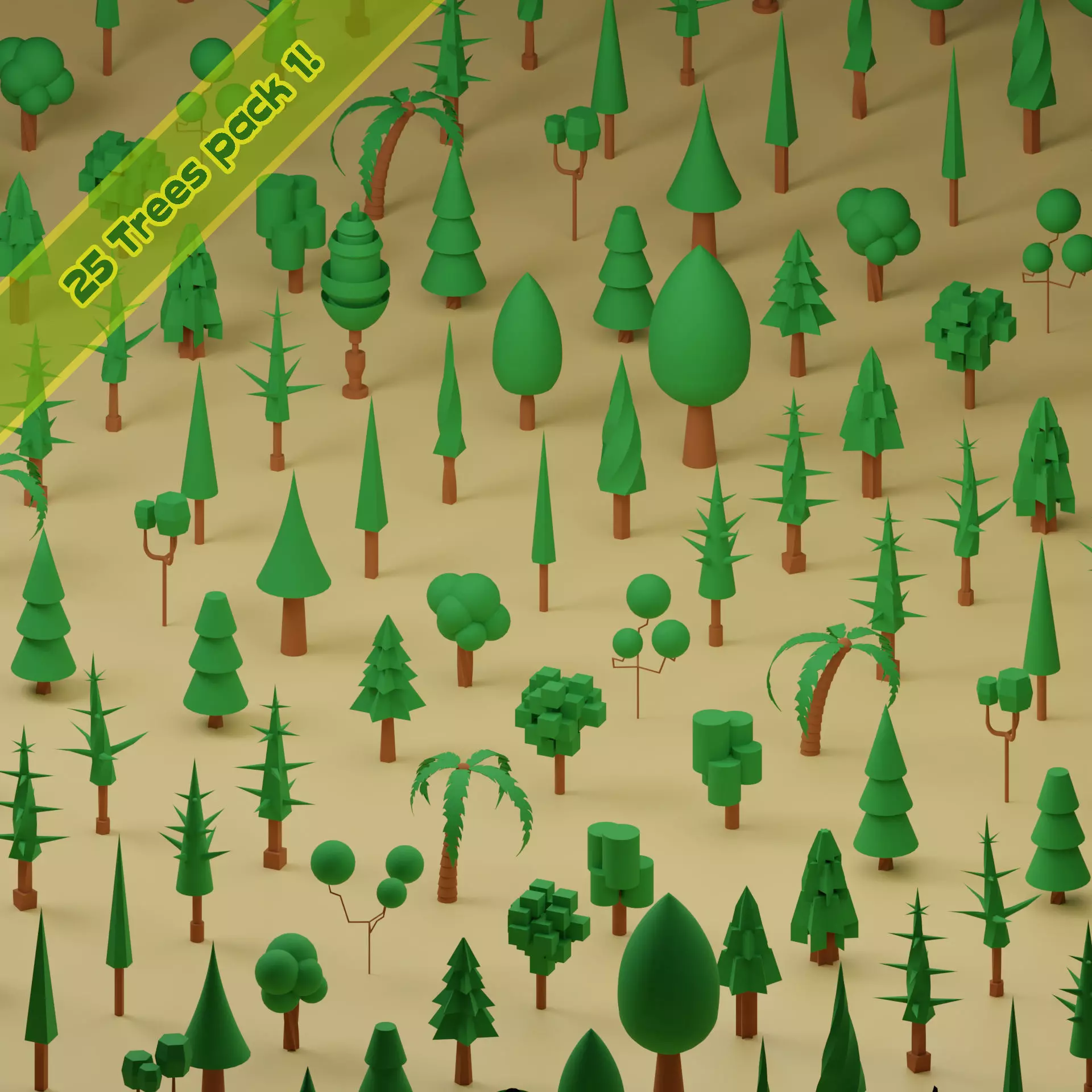 Low Poly Trees Collection - 25 trees  pack 1 Low-poly 3D model_0