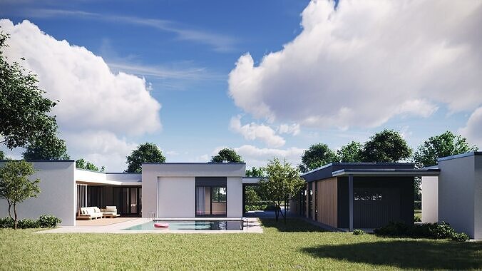 Exterior House Scene 3D model 2