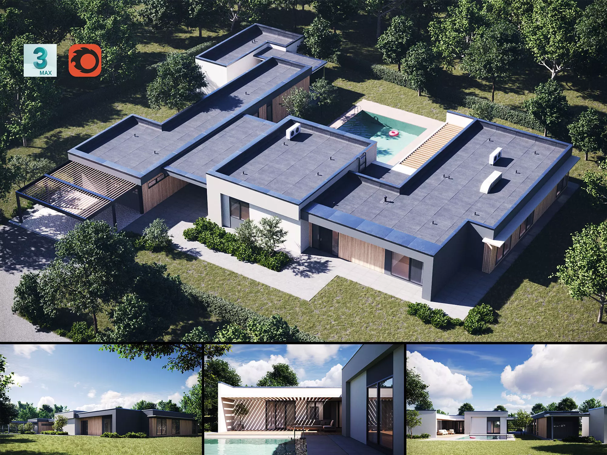 Exterior House Scene 3D model_0