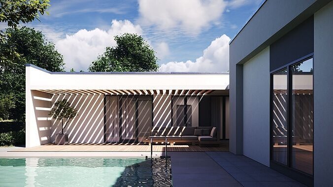 Exterior House Scene 3D model 5