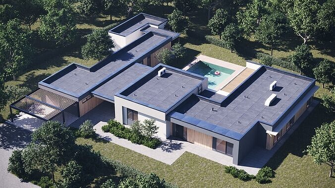 Exterior House Scene 3D model 3