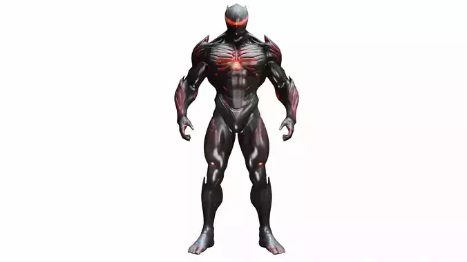 Crysis Nanosuit 3D Model - Muscular Black Red Glowing Veins 