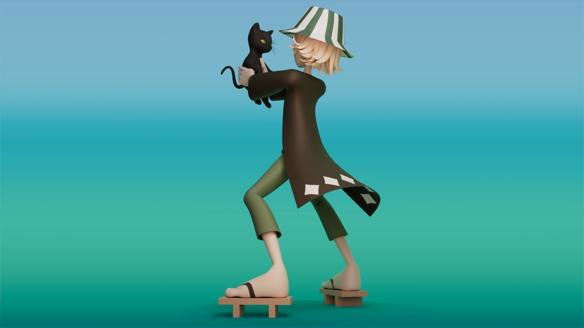 Kisuke Urahara and yoruichi from bleach anime rigging 3D model_5