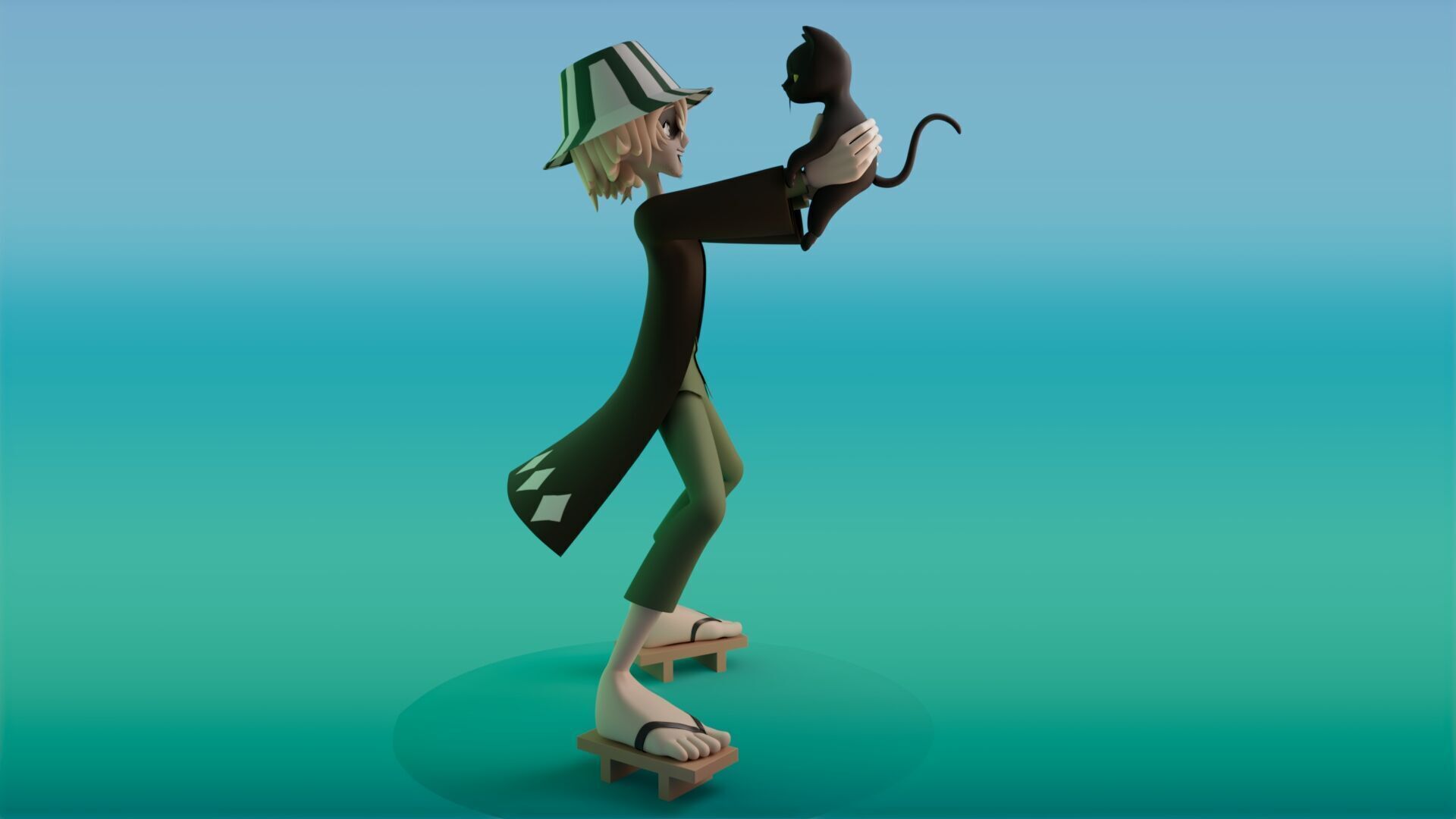 Kisuke Urahara and yoruichi from bleach anime rigging 3D model_6