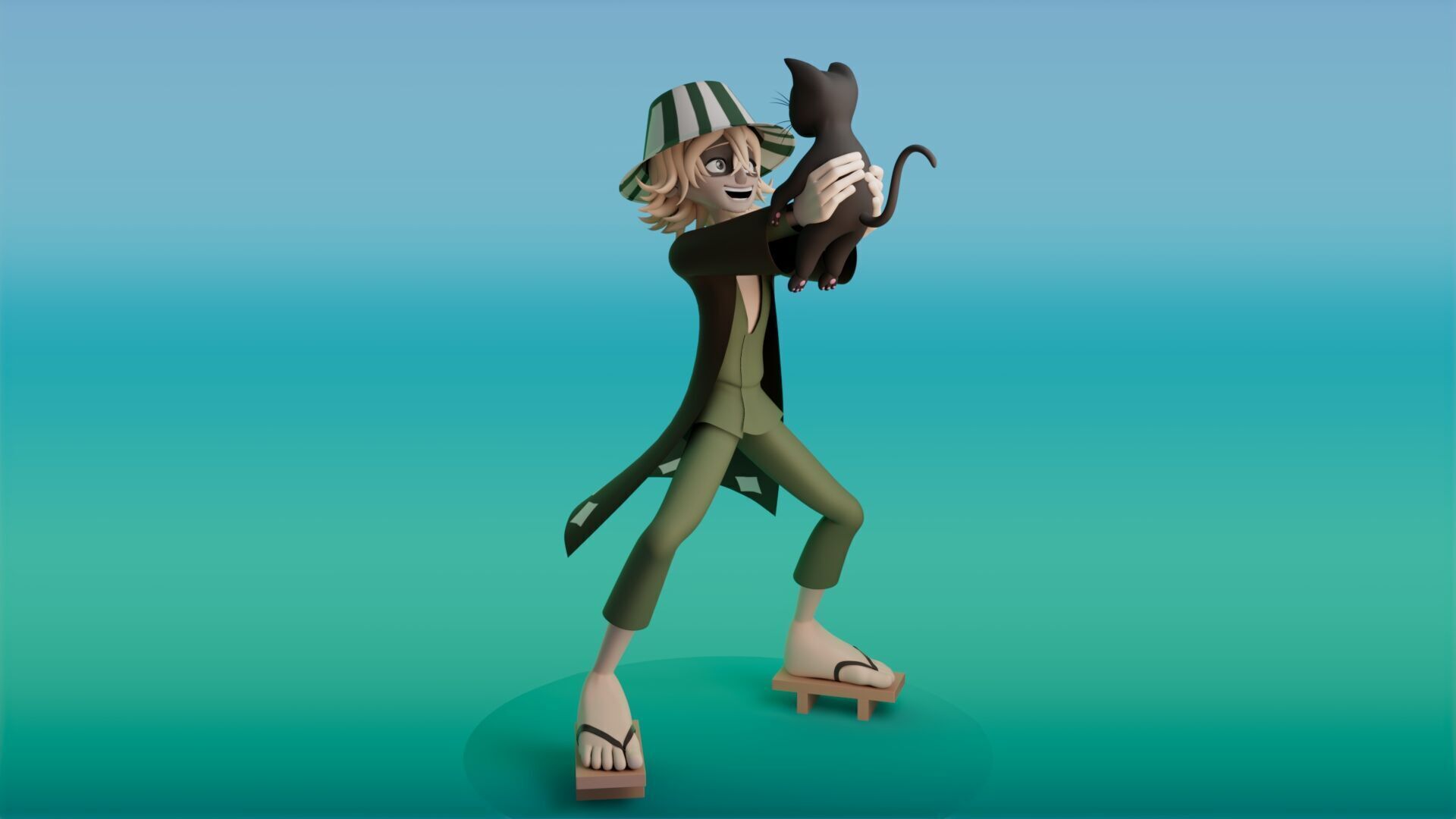 Kisuke Urahara and yoruichi from bleach anime rigging 3D model_4