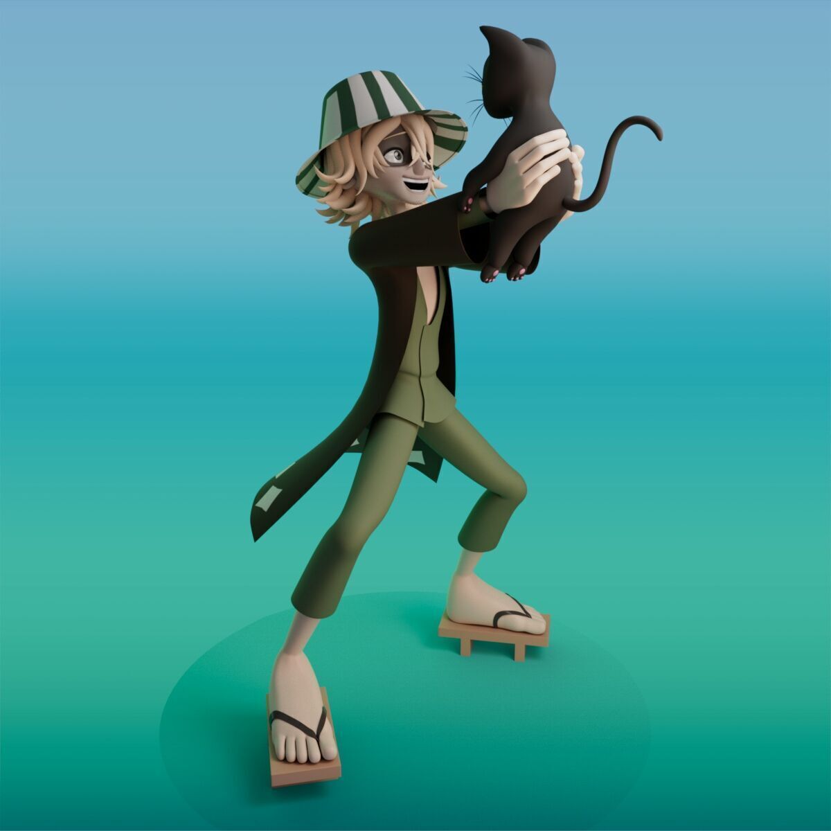 Kisuke Urahara and yoruichi from bleach anime rigging 3D model_12