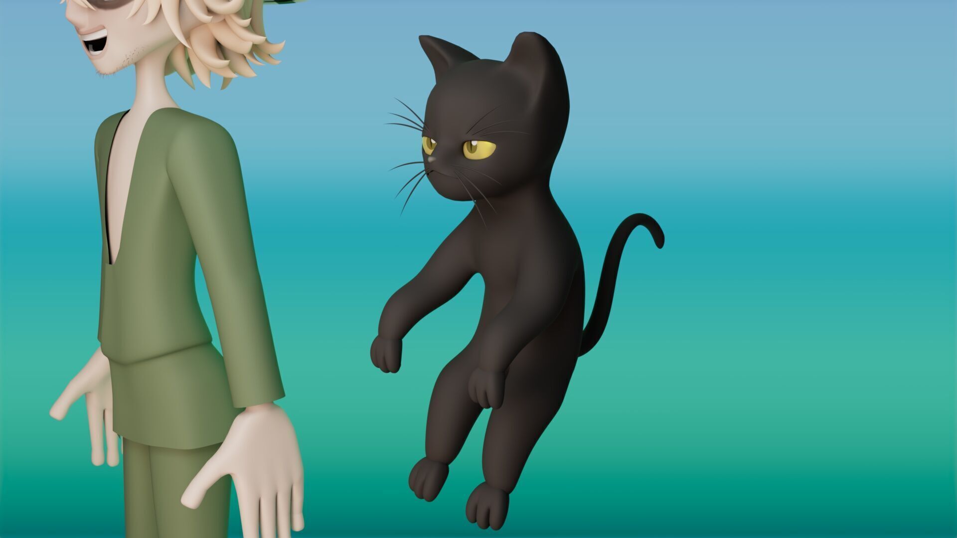 Kisuke Urahara and yoruichi from bleach anime rigging 3D model_9