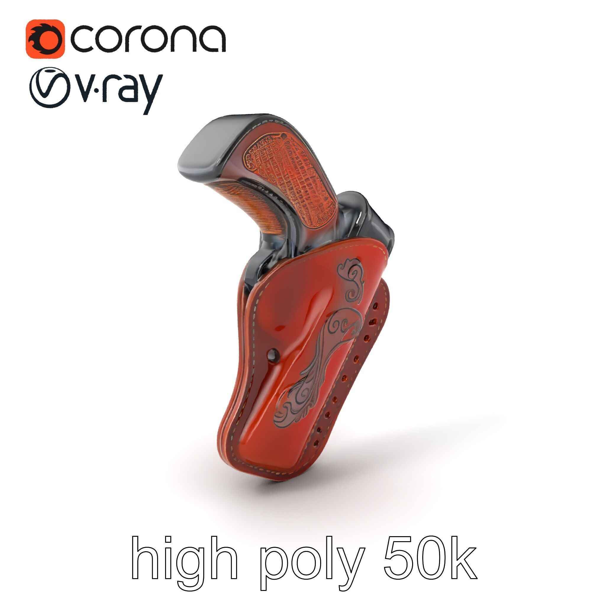 Cowboy Leather Holster Decorative Embossing model pack Low-poly 3D model_2