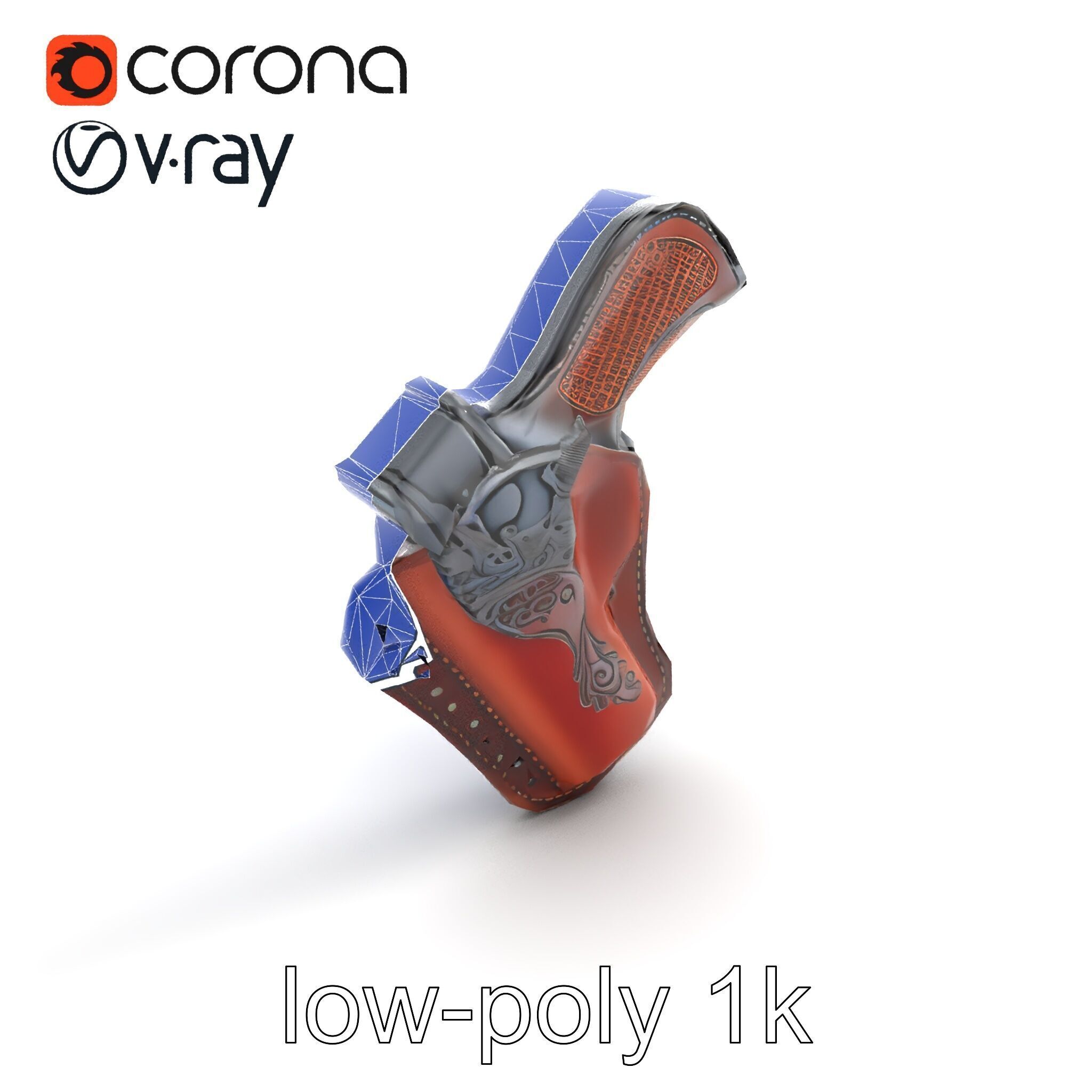 Cowboy Leather Holster Decorative Embossing model pack Low-poly 3D model_10