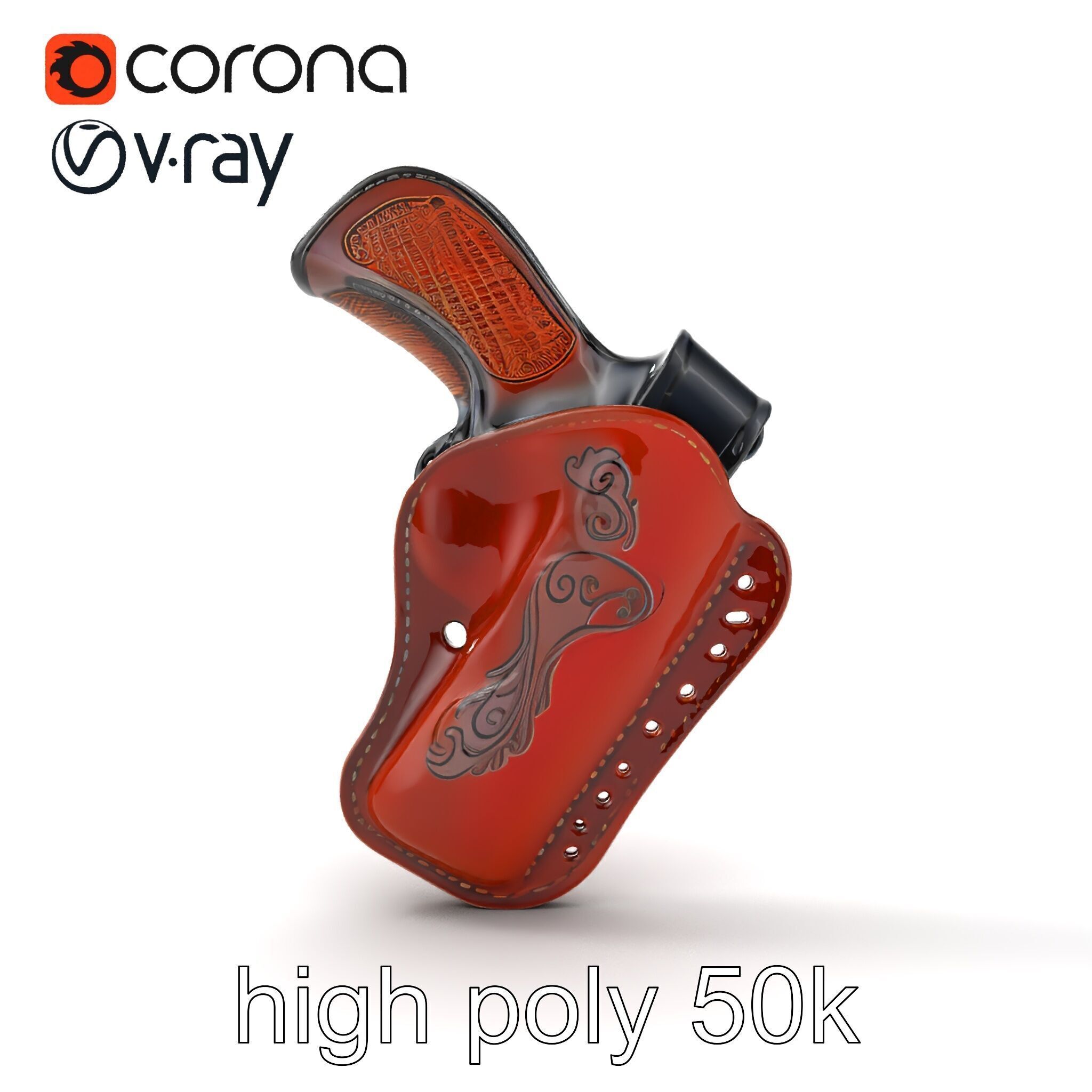 Cowboy Leather Holster Decorative Embossing model pack Low-poly 3D model_30