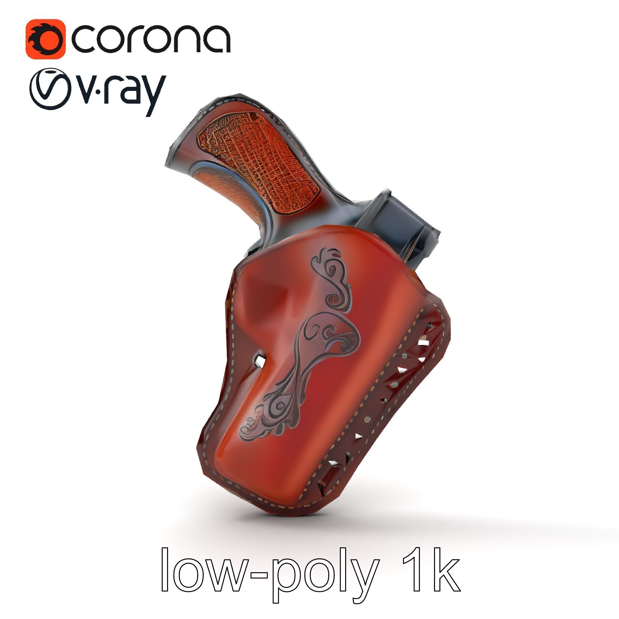 Cowboy Leather Holster Decorative Embossing model pack Low-poly 3D model_16