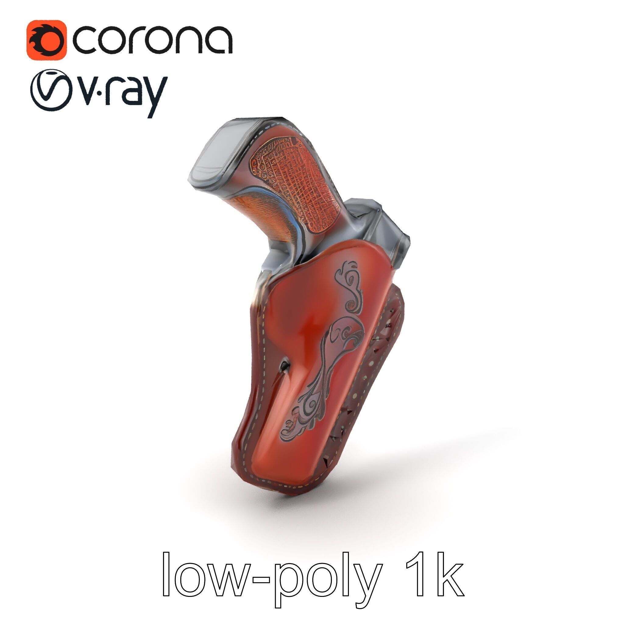 Cowboy Leather Holster Decorative Embossing model pack Low-poly 3D model_4