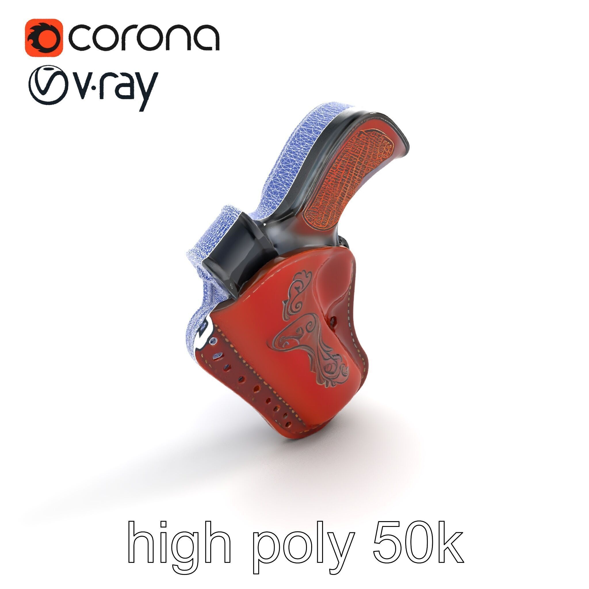 Cowboy Leather Holster Decorative Embossing model pack Low-poly 3D model_13
