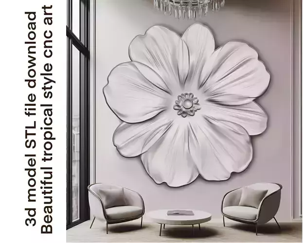 STL Flower Bas-Relief 3D Floral Bas-Relief for CNC