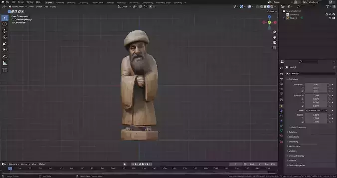 Old Man Wooden statue for game asset or 3d printing