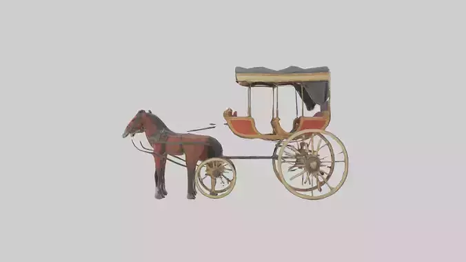Oldfashioned Horsedrawn Carriage model Low-poly 3D model