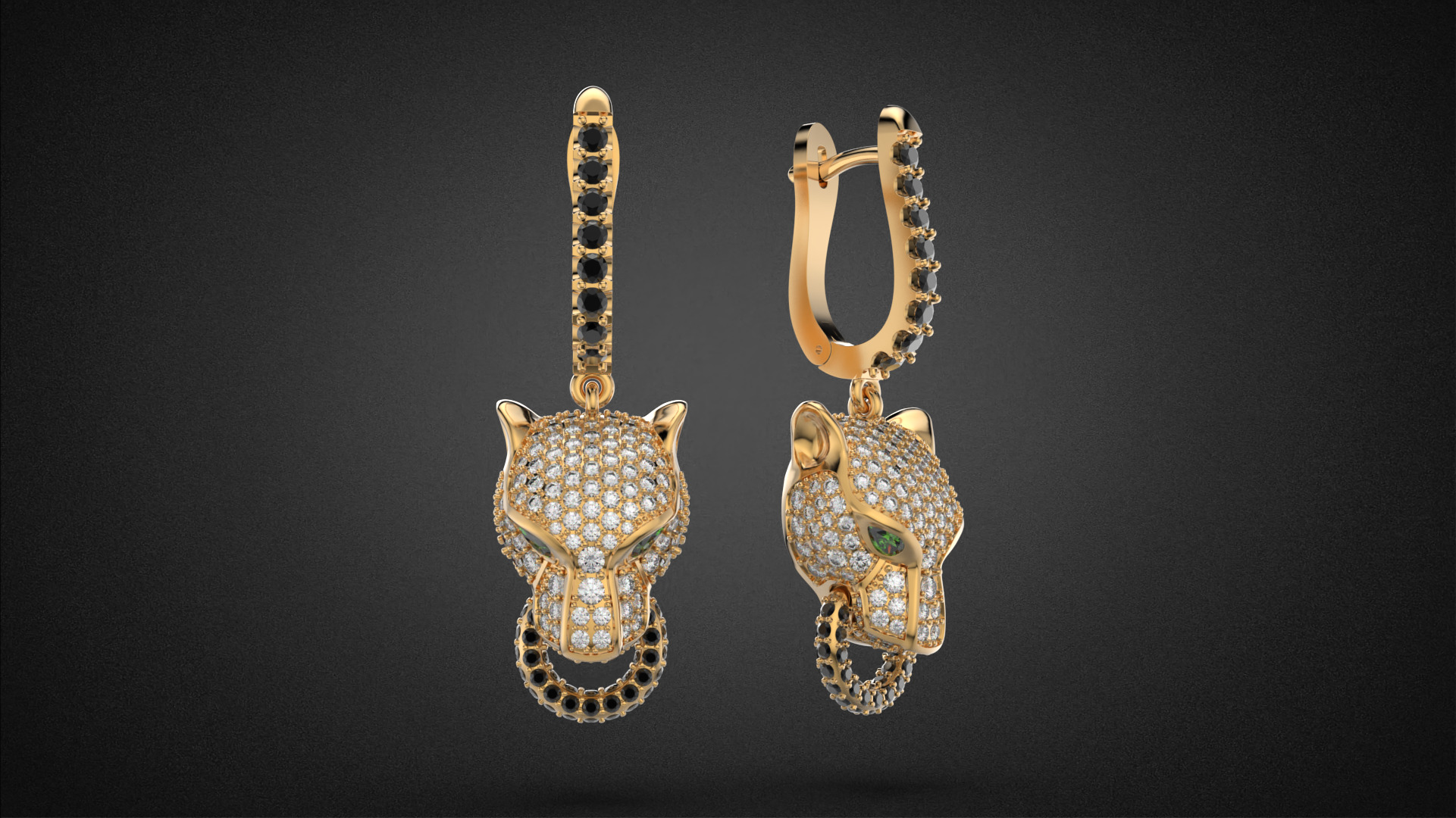 Panther gemstone earrings V2 E36 3D print model_13