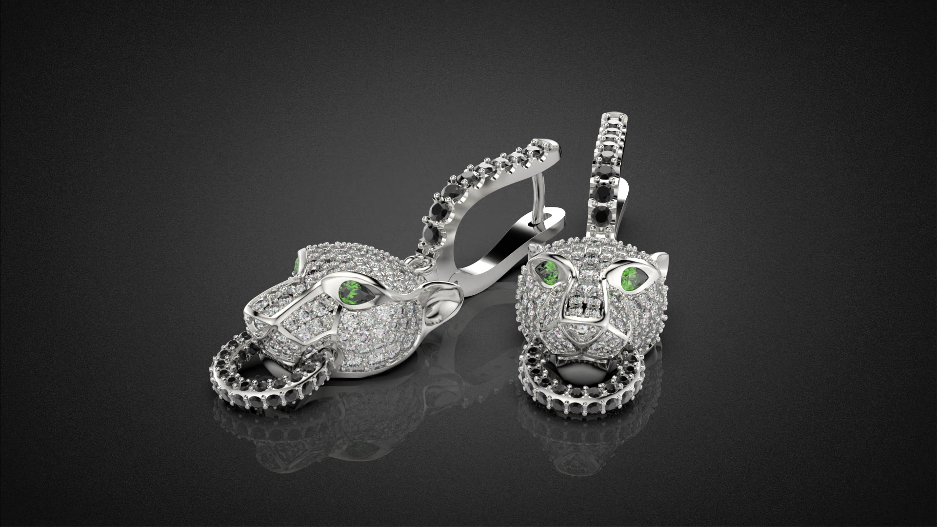 Panther gemstone earrings V2 E36 3D print model_20