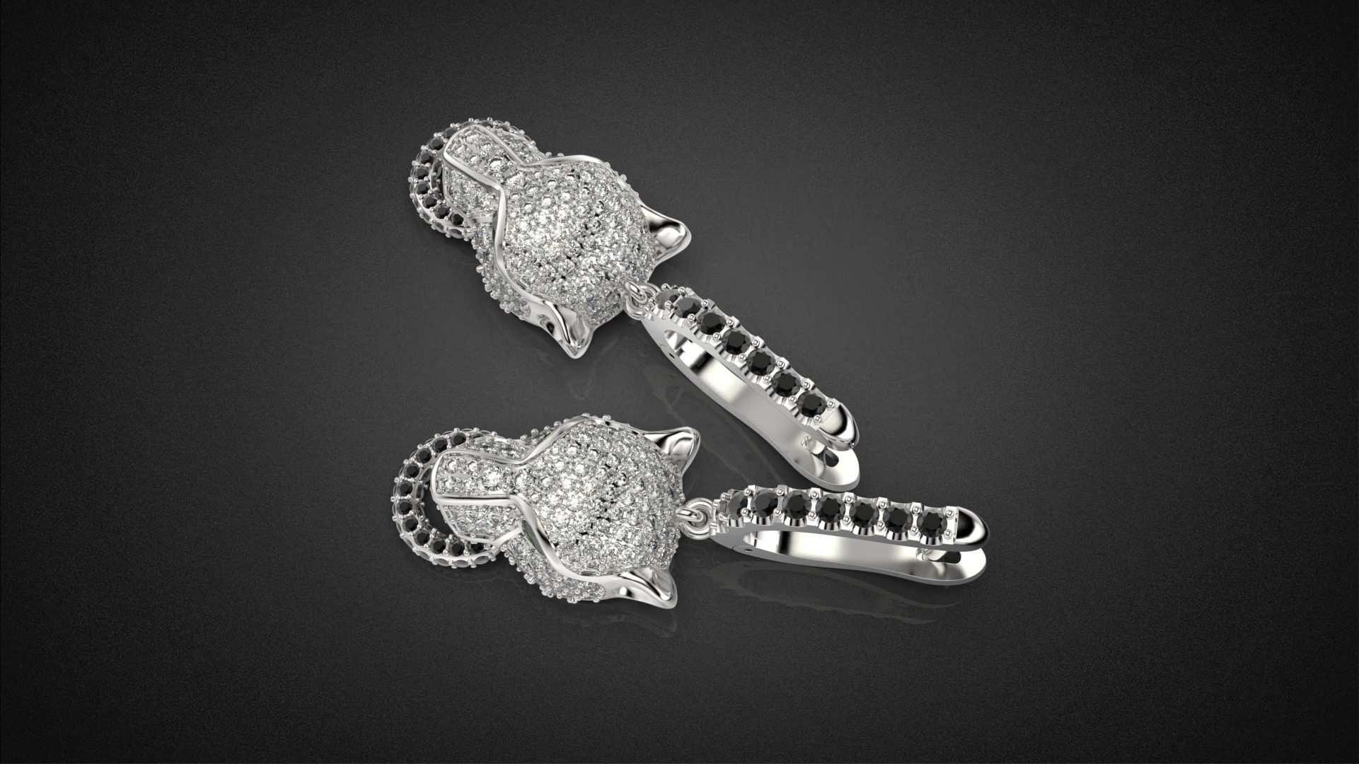 Panther gemstone earrings V2 E36 3D print model_22