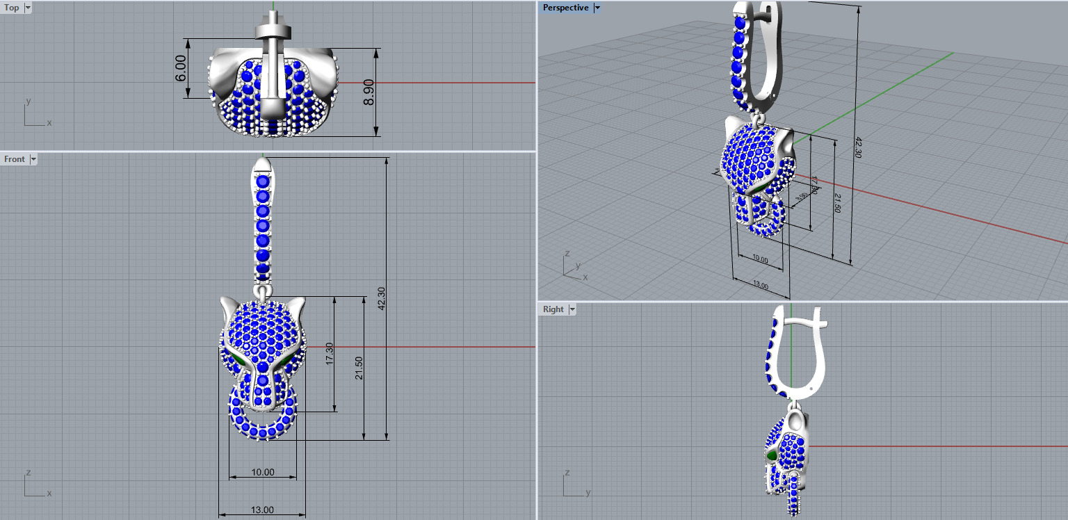 Panther gemstone earrings V2 E36 3D print model_2