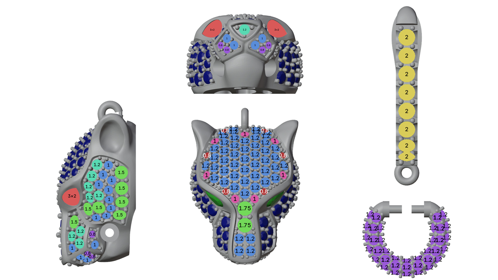 Panther gemstone earrings V2 E36 3D print model_4