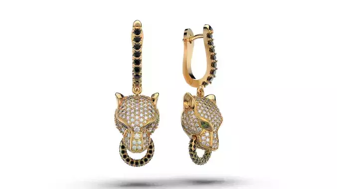 Panther gemstone earrings V2 E36 3D print model