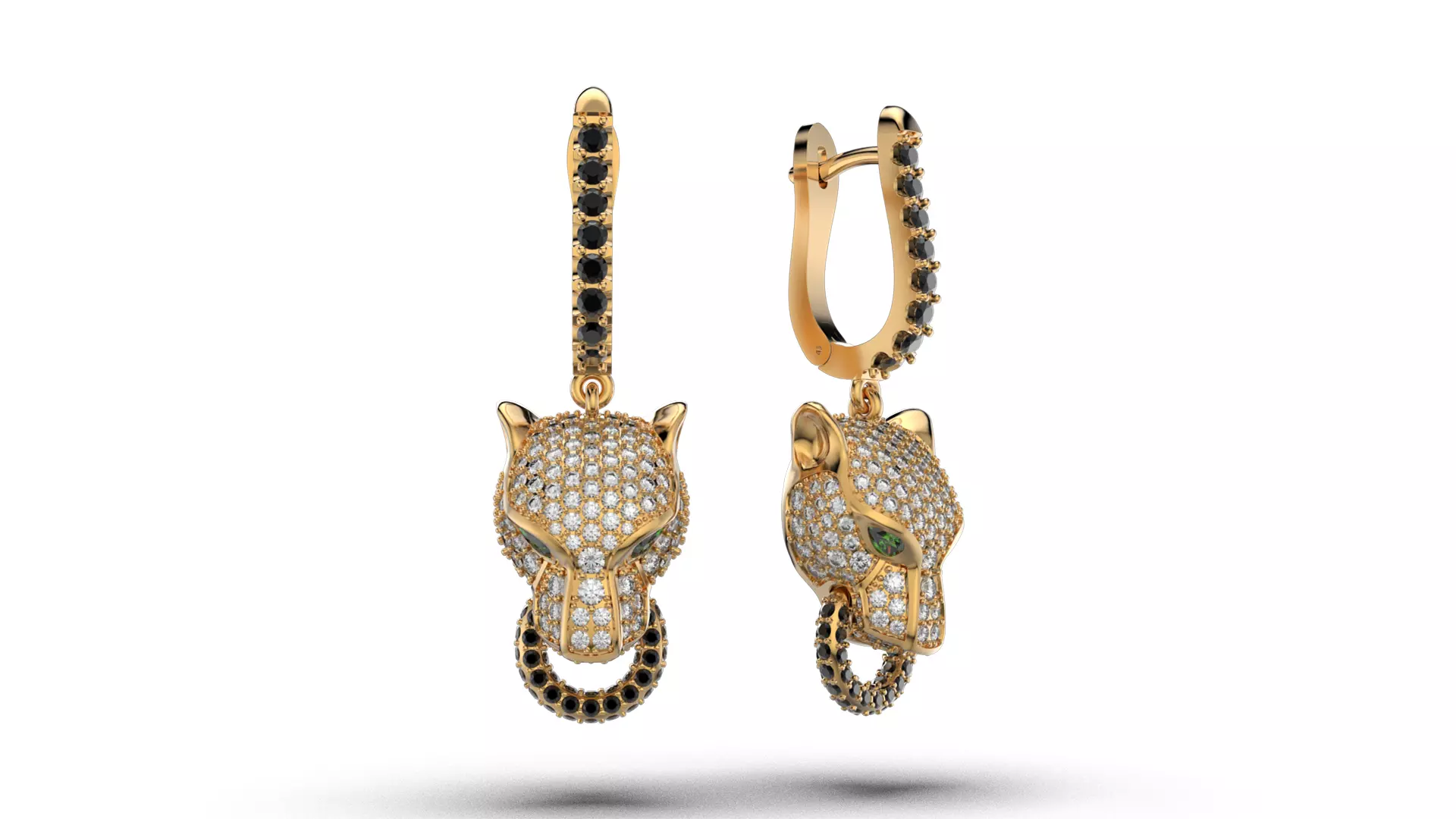 Panther gemstone earrings V2 E36 3D print model_0