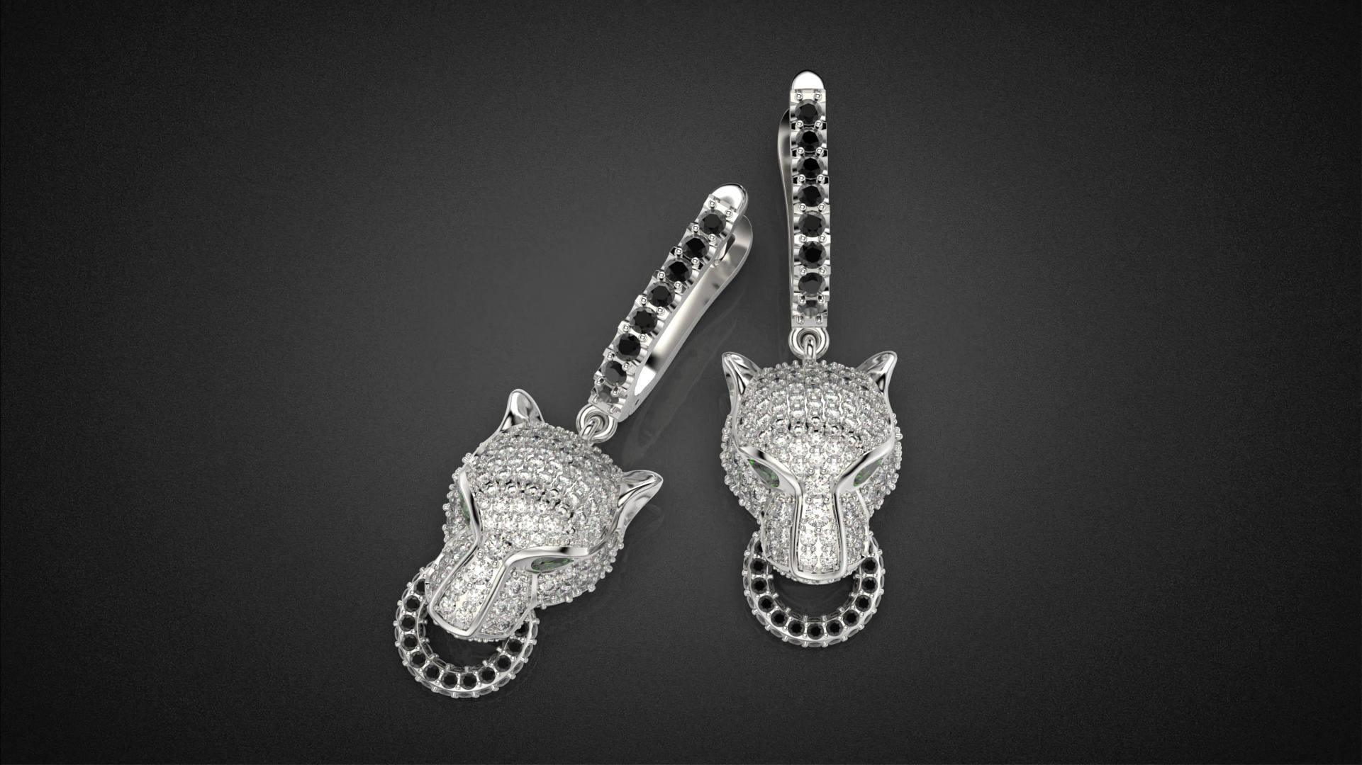 Panther gemstone earrings V2 E36 3D print model_21