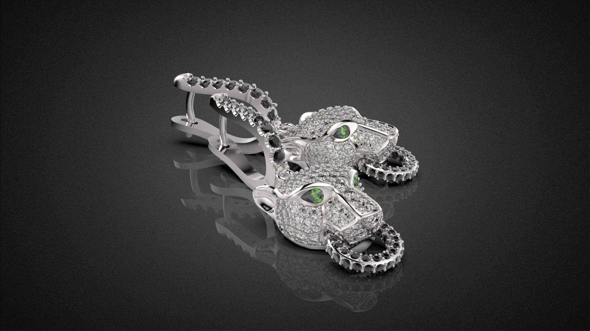 Panther gemstone earrings V2 E36 3D print model_19