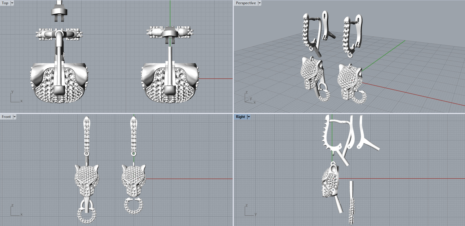 Panther gemstone earrings V2 E36 3D print model_3