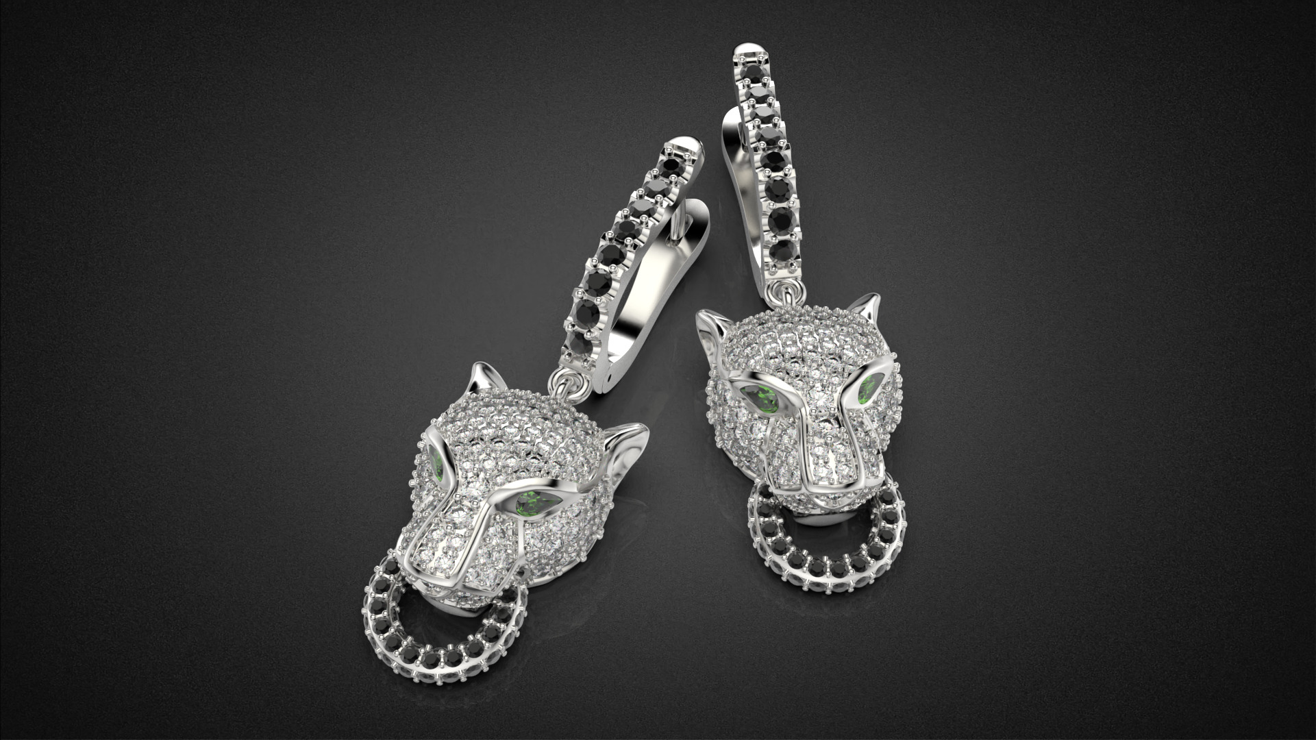 Panther gemstone earrings V2 E36 3D print model_14