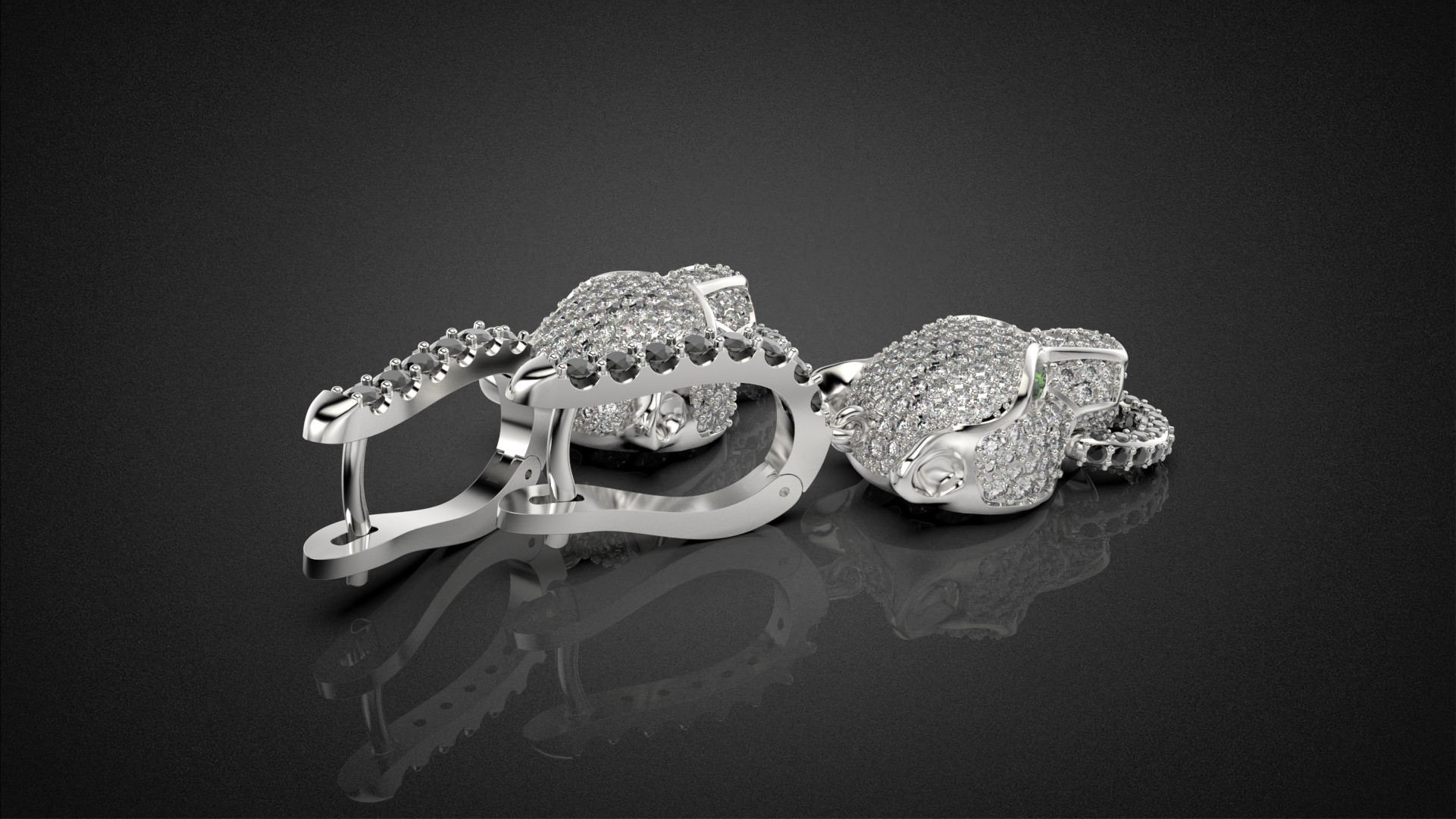 Panther gemstone earrings V2 E36 3D print model_18