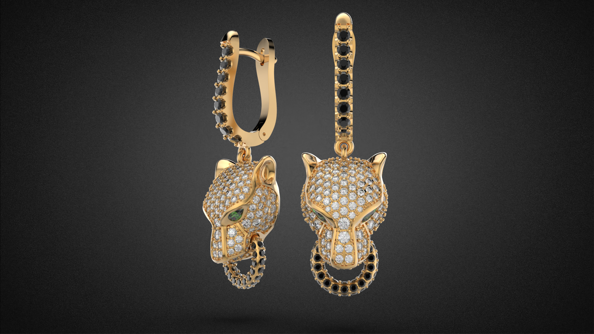 Panther gemstone earrings V2 E36 3D print model_6