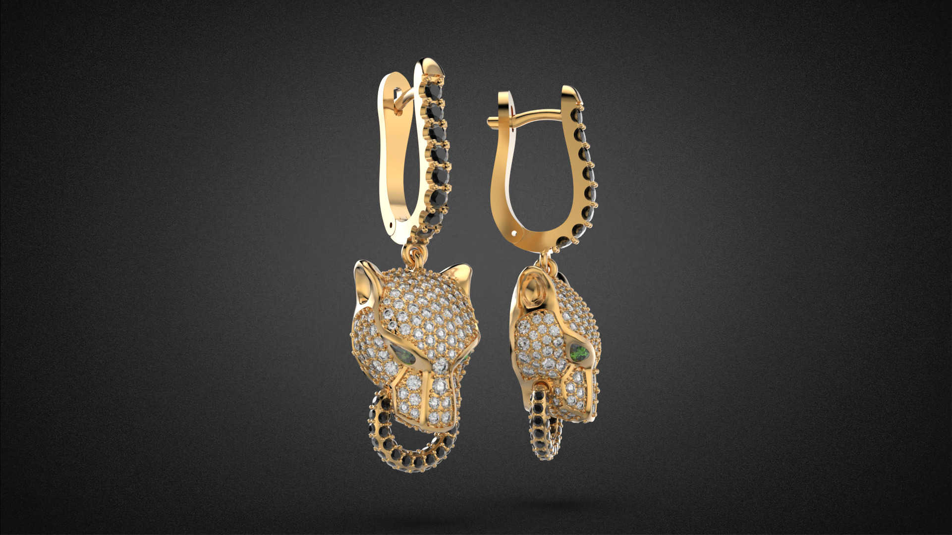 Panther gemstone earrings V2 E36 3D print model_12
