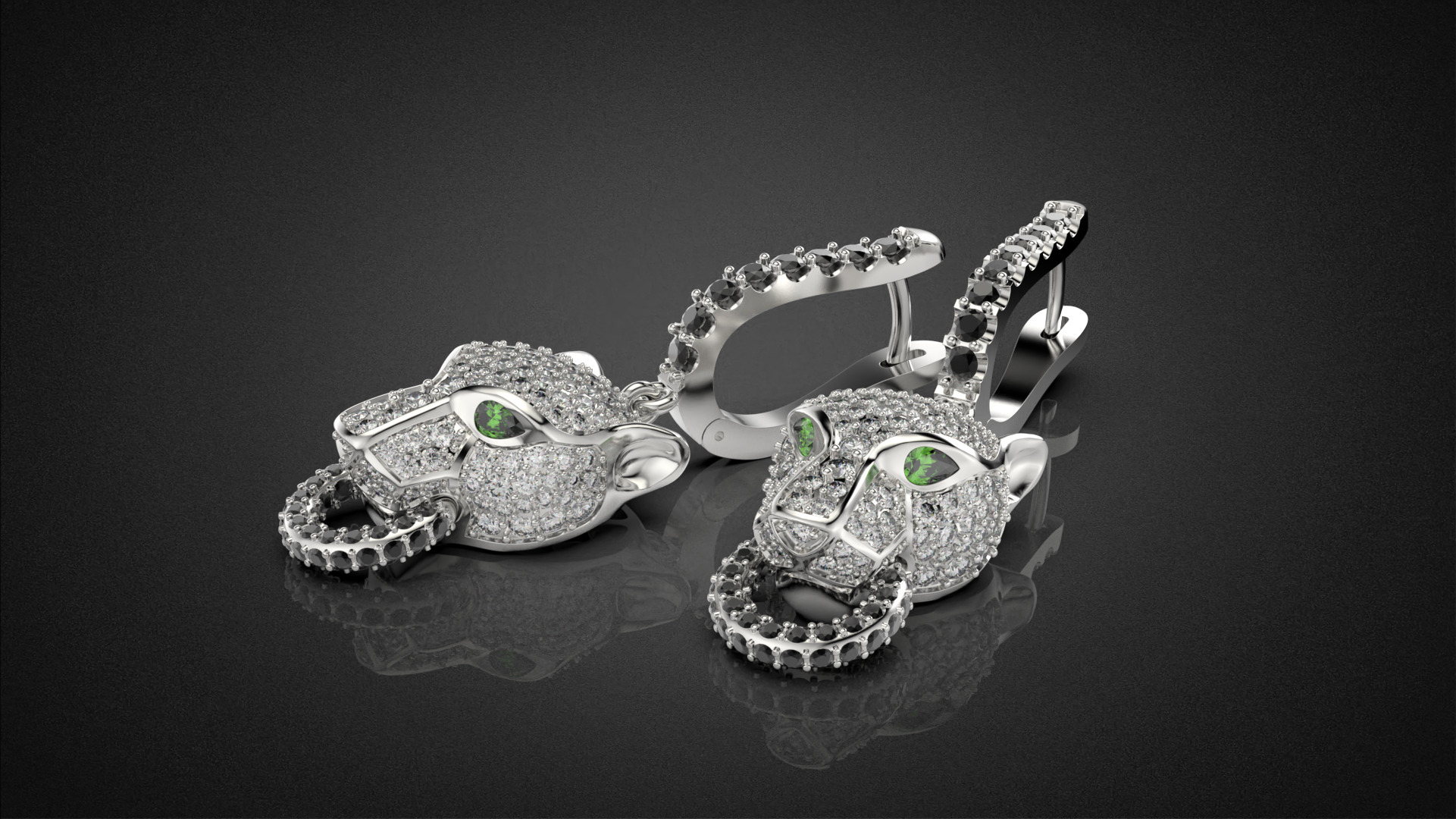 Panther gemstone earrings V2 E36 3D print model_15