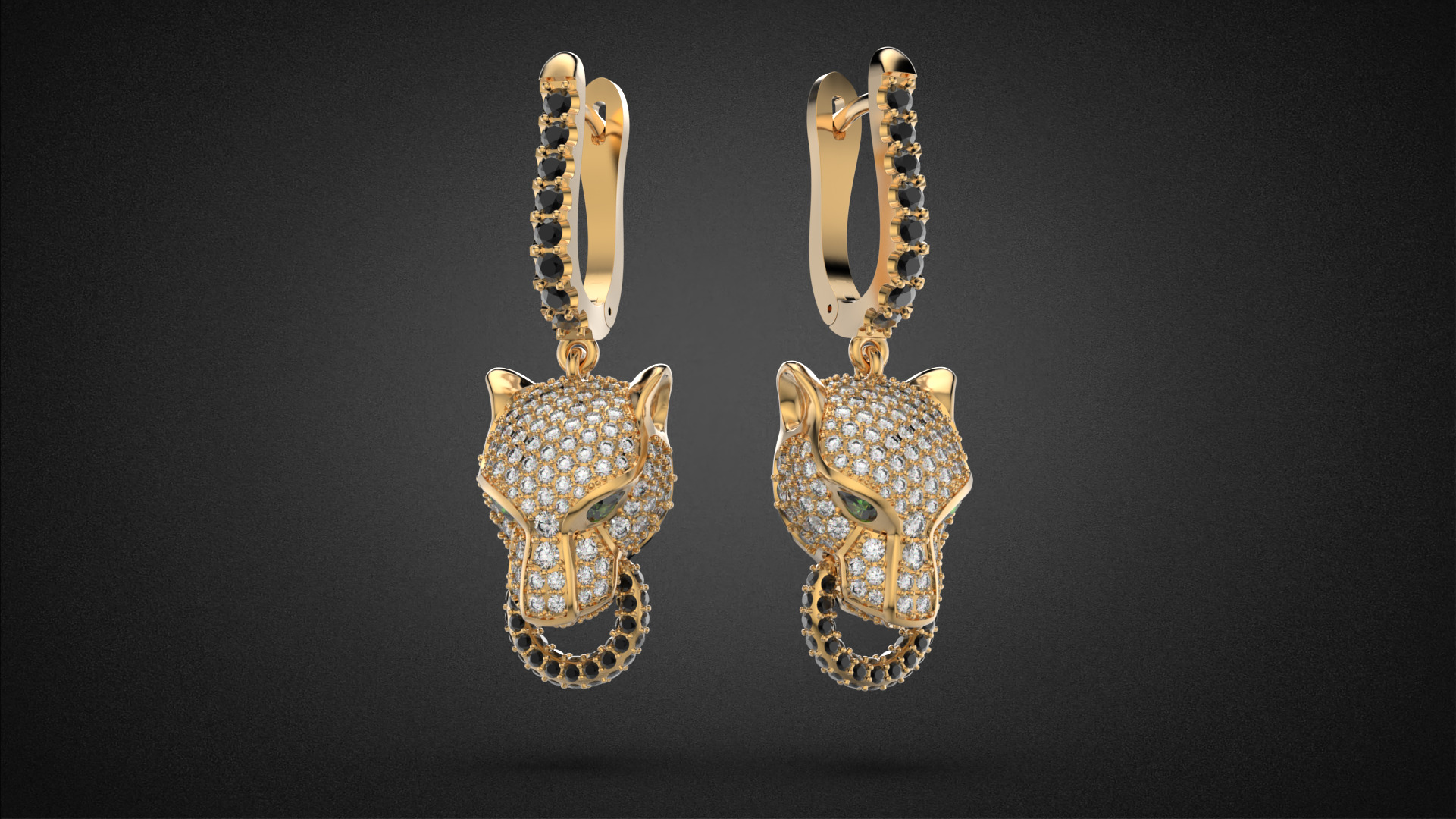 Panther gemstone earrings V2 E36 3D print model_5