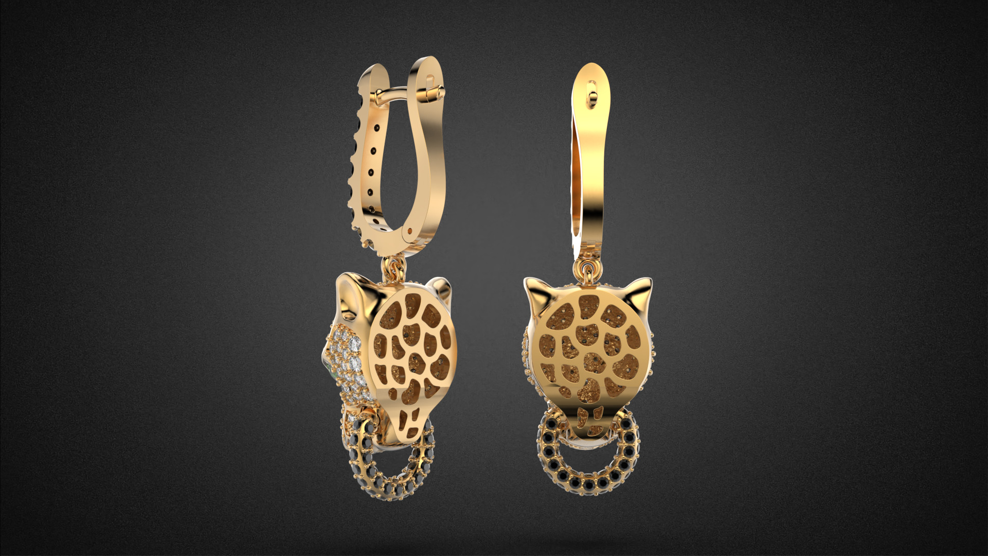 Panther gemstone earrings V2 E36 3D print model_9