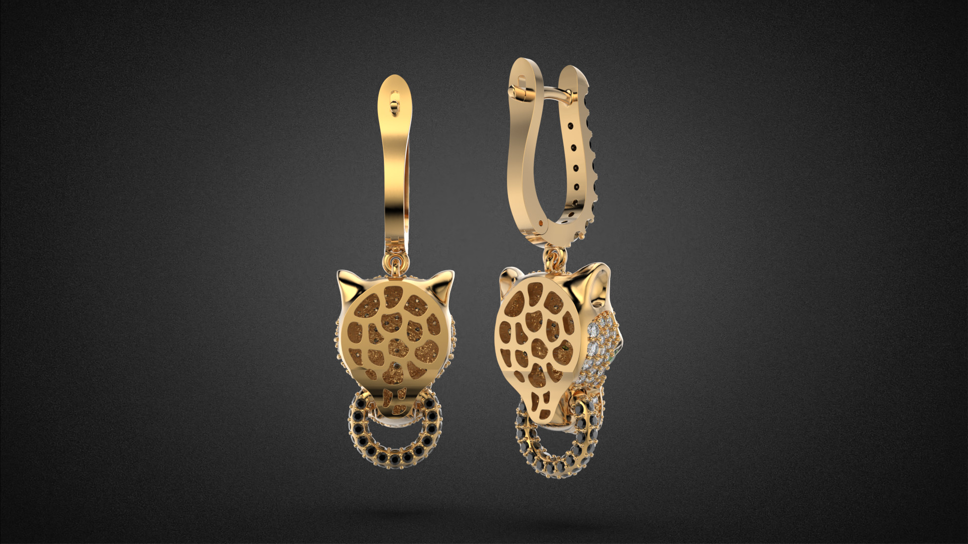 Panther gemstone earrings V2 E36 3D print model_10