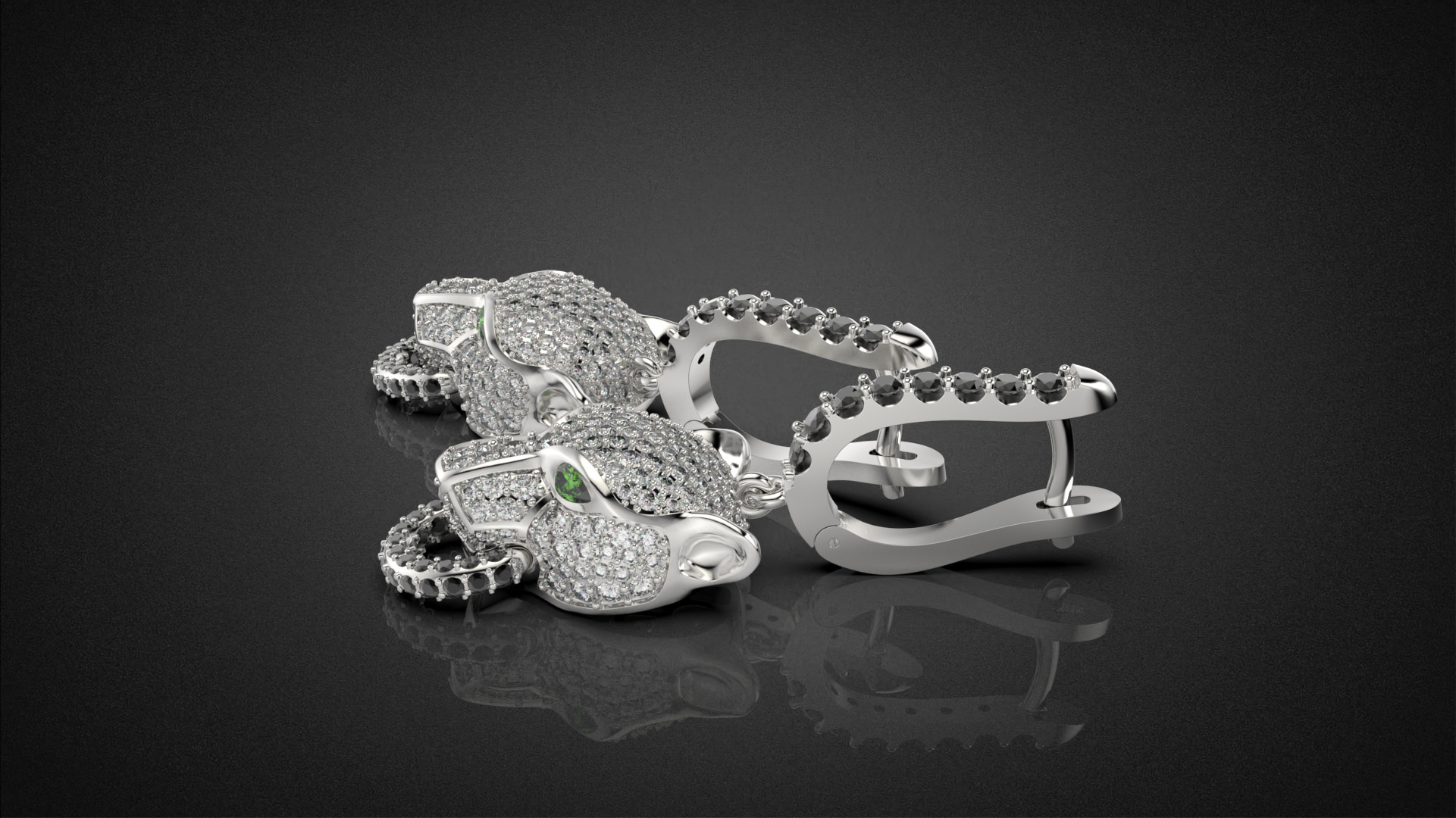 Panther gemstone earrings V2 E36 3D print model_16