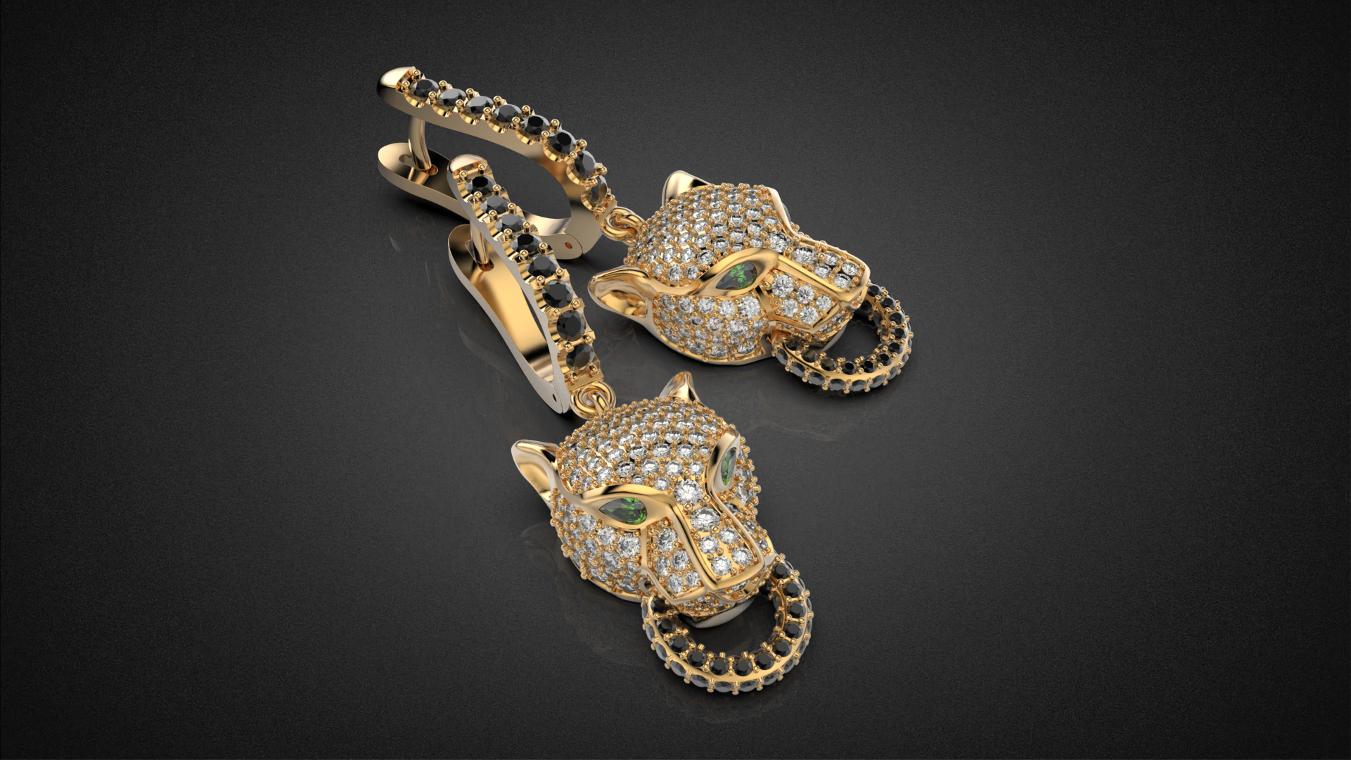 Panther gemstone earrings V2 E36 3D print model_1