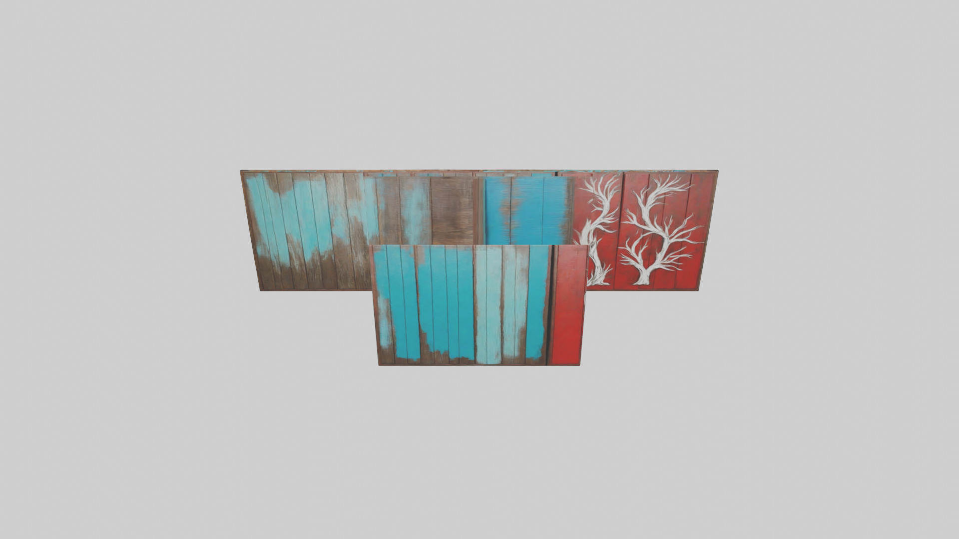 Painted Wooden Wall Pieces Low-poly 3D model_16