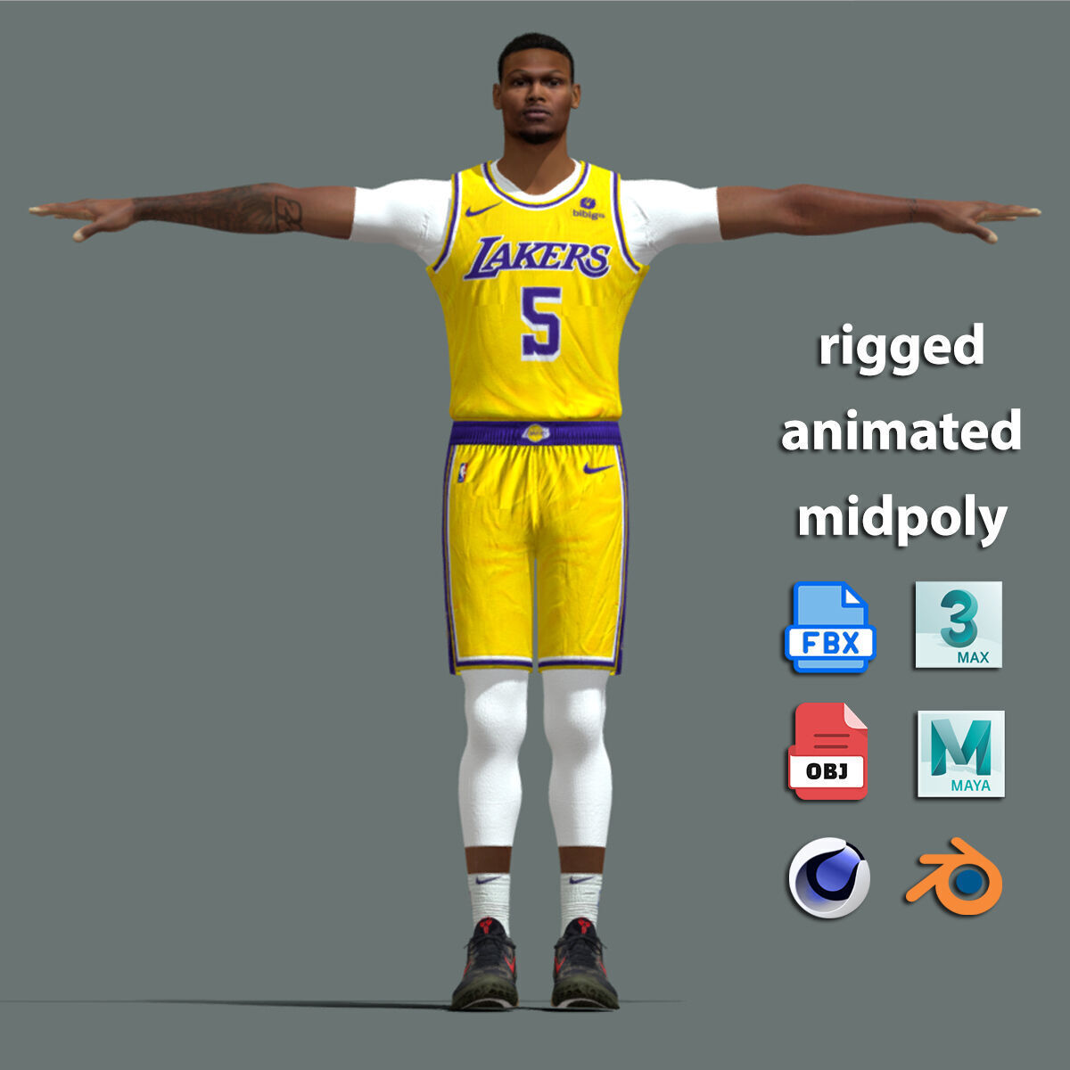 T-Pose Rigged Cam Reddish Los Angeles Lakers 3D model_1
