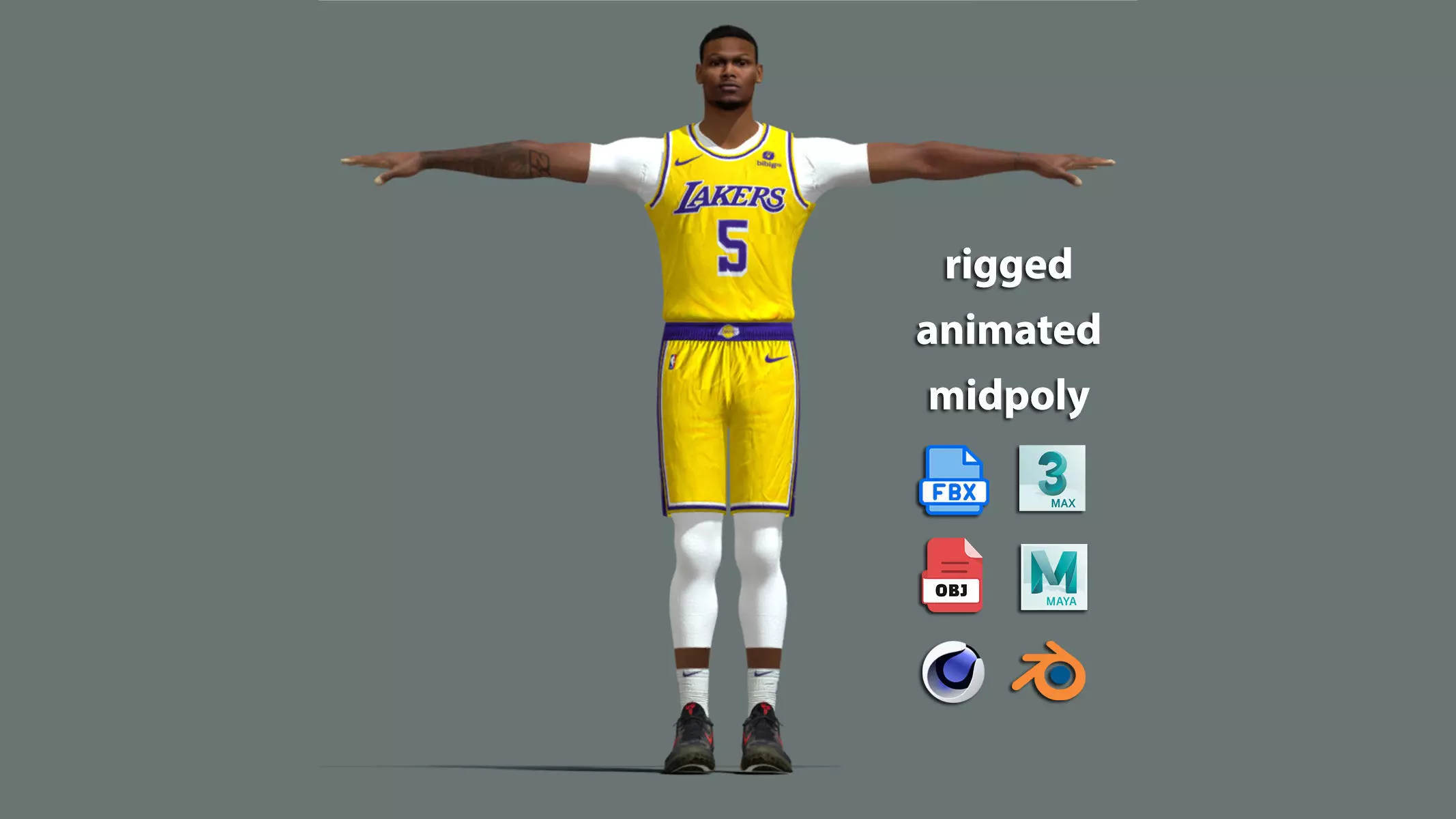 T-Pose Rigged Cam Reddish Los Angeles Lakers 3D model_0