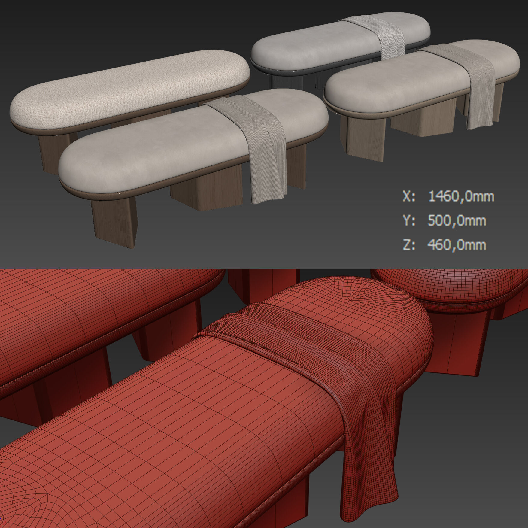 Wilshire Boucle Bench By Meridian Furniture 3D model_6