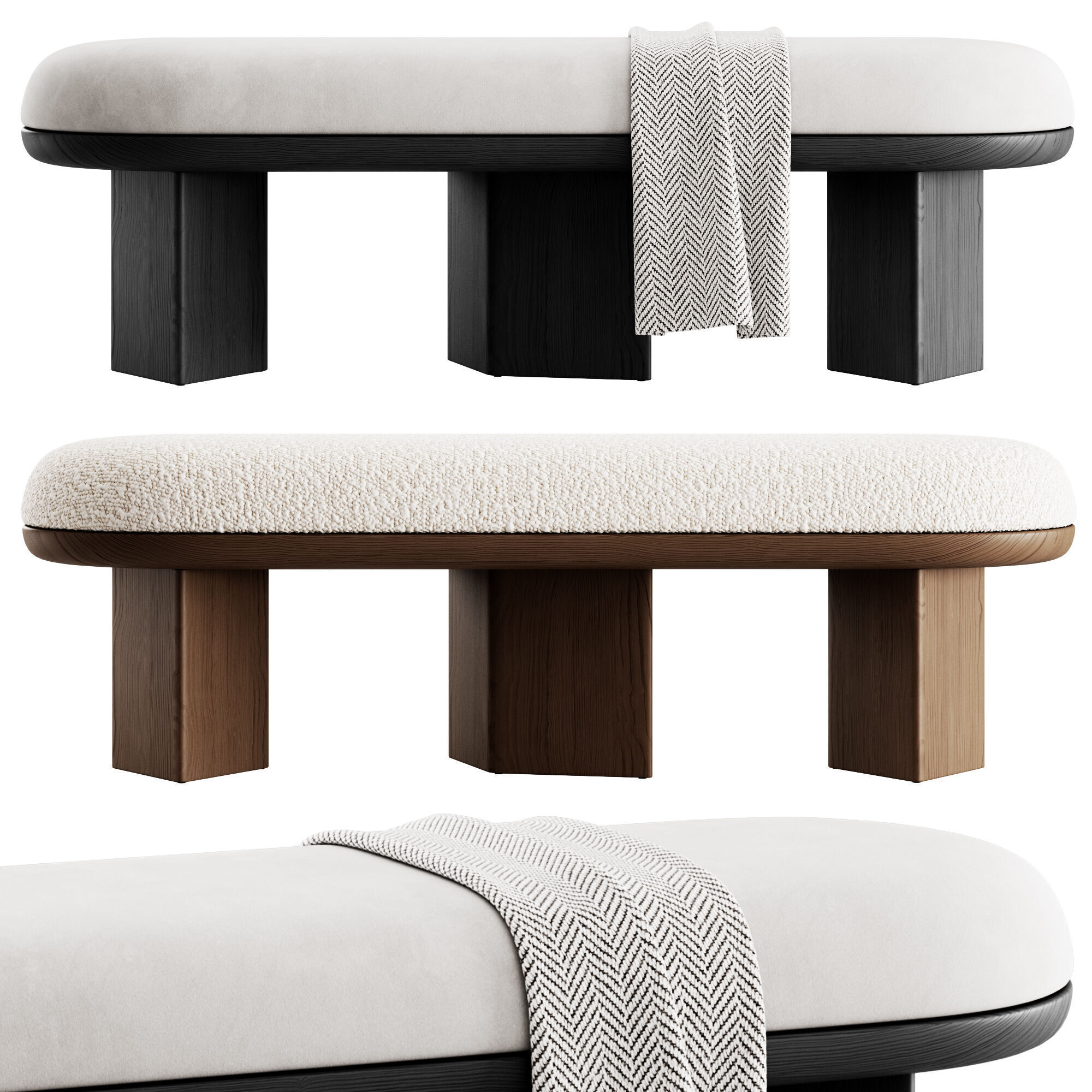 Wilshire Boucle Bench By Meridian Furniture 3D model_3