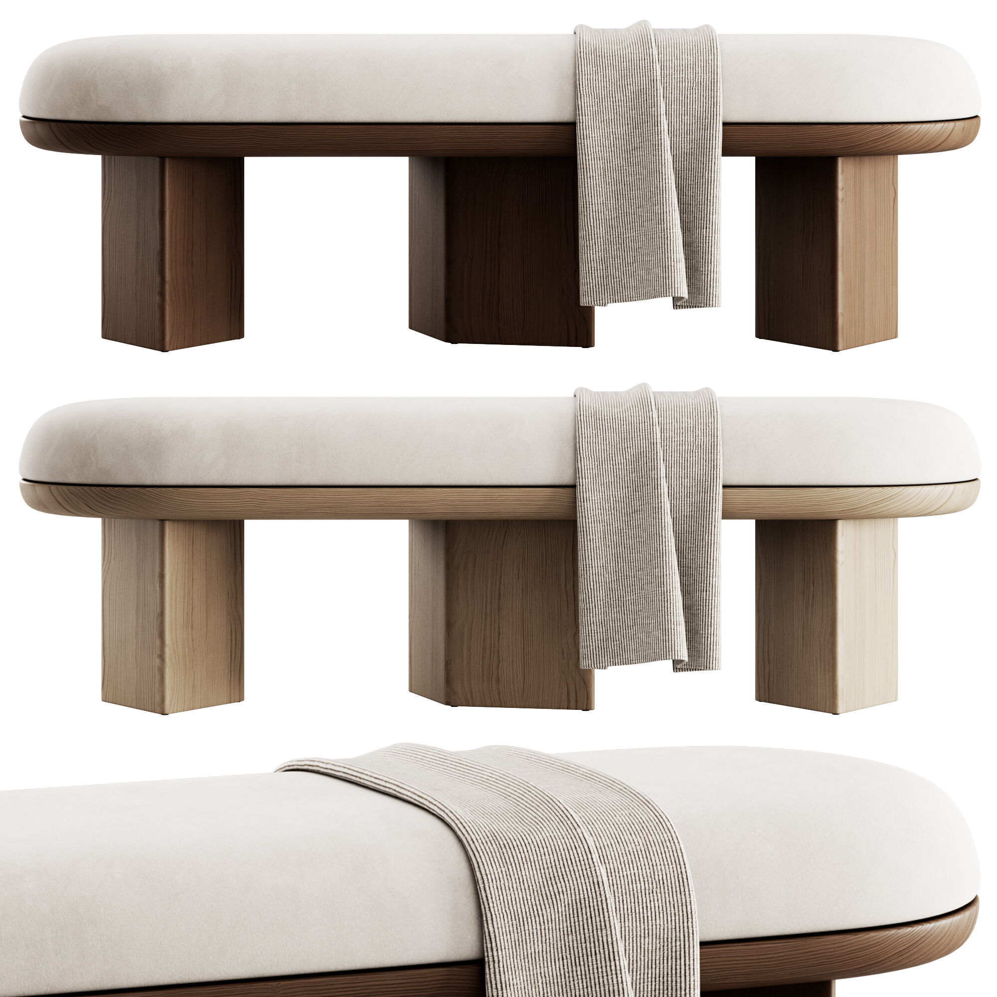 Wilshire Boucle Bench By Meridian Furniture 3D model_2