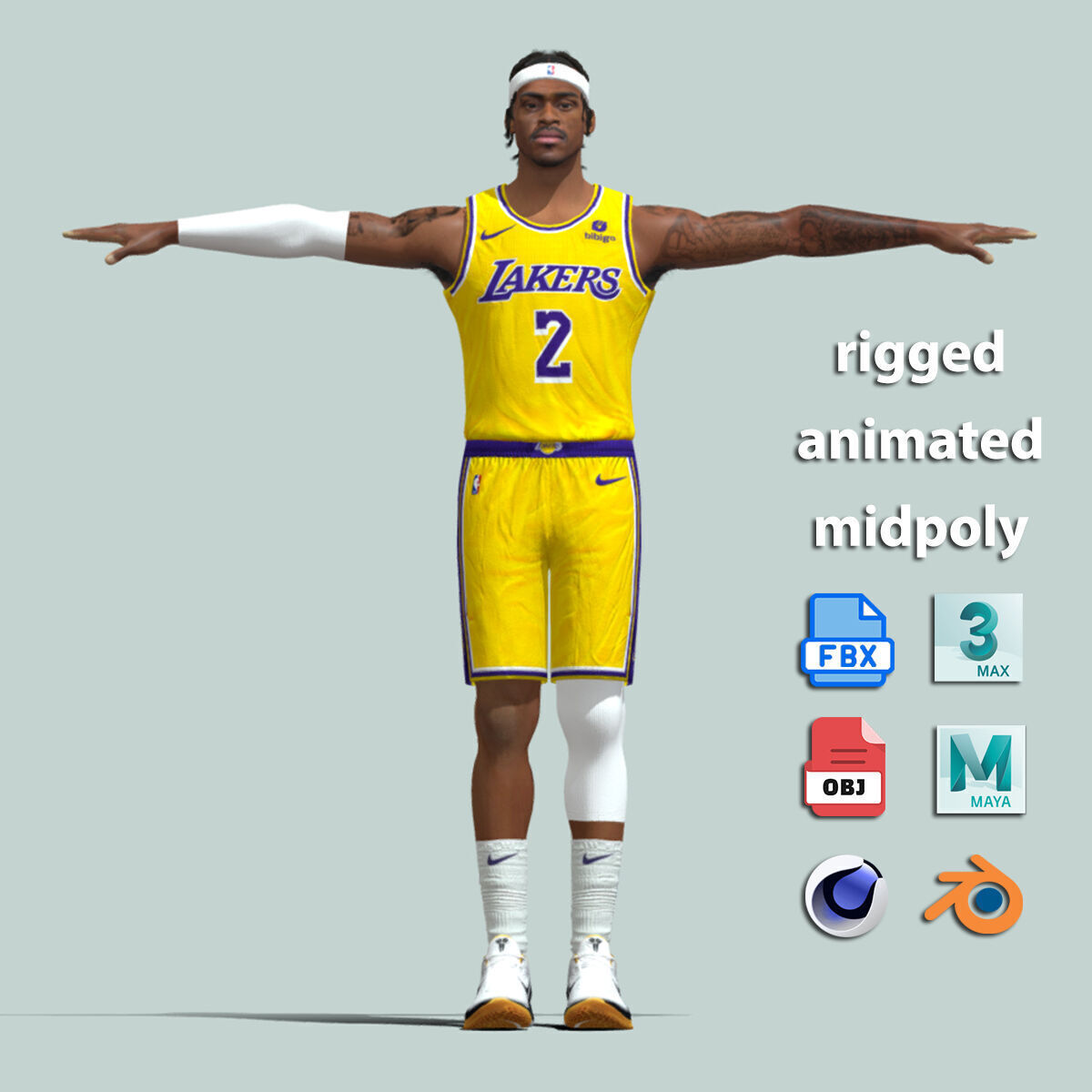 T-P Rigged Jarred Vanderbilt Los Angeles Lakers 3D model_1