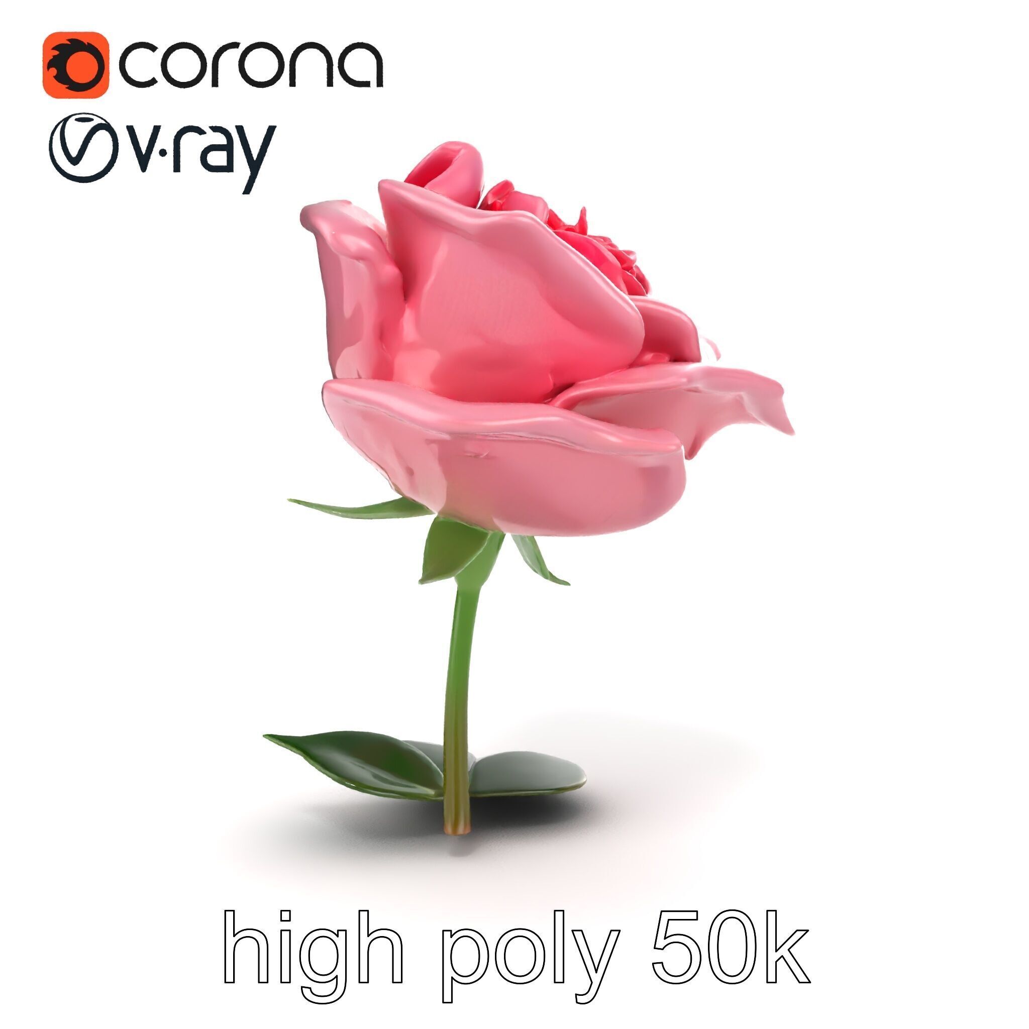Rosa Damascena Pink Rose model pack Low-poly 3D model_27